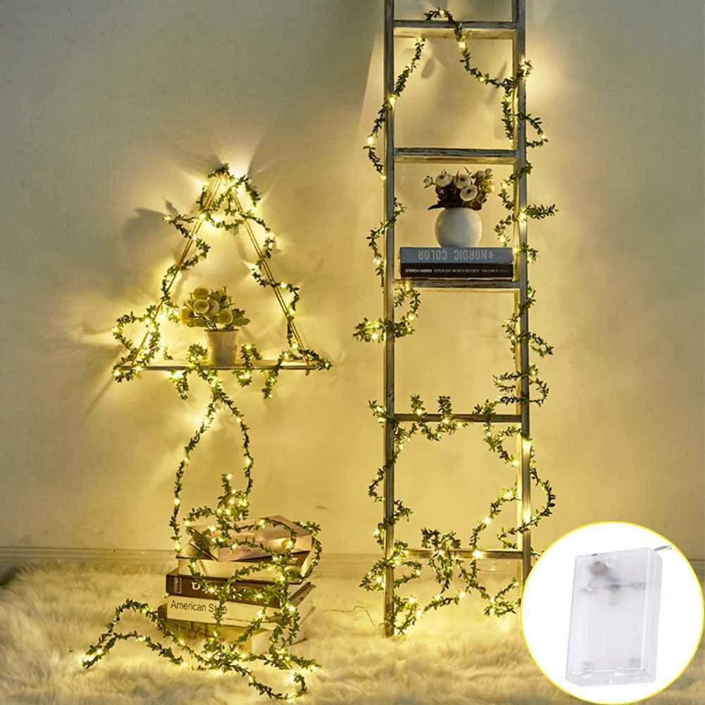 1pc Artificial Green Leaf LED String Lights LED String Lights Battery Operated Vine Fairy String Lights Hanging Garland Copper XJ250612