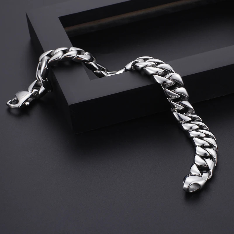 Gold Color Stainless Steel Miami Cuban Curb Link Chain Bracelet for Men Classic Friends Mens Bracelets Jewelry Accessories 250603