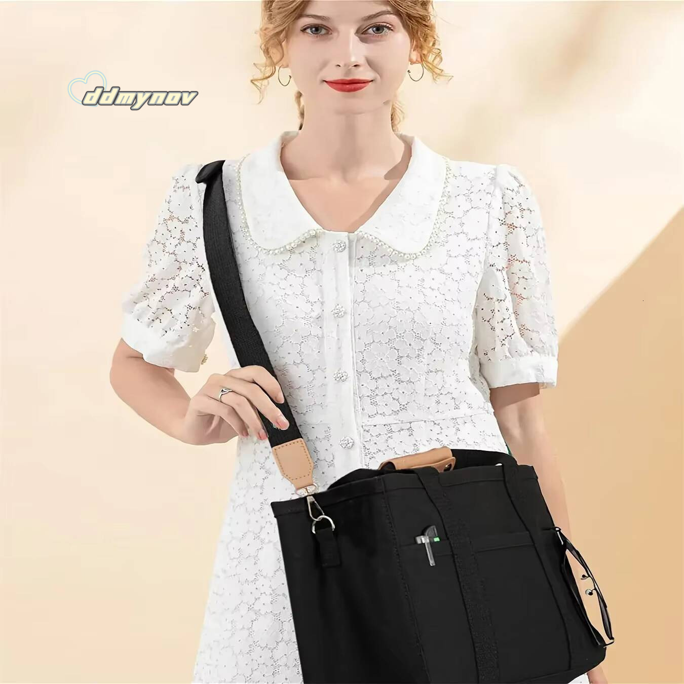 Ladies Canvas Handbag Multi Pocket Large Capacity Tote Adjustable Strap Casual Shoulder Shopping Bag ddmynov