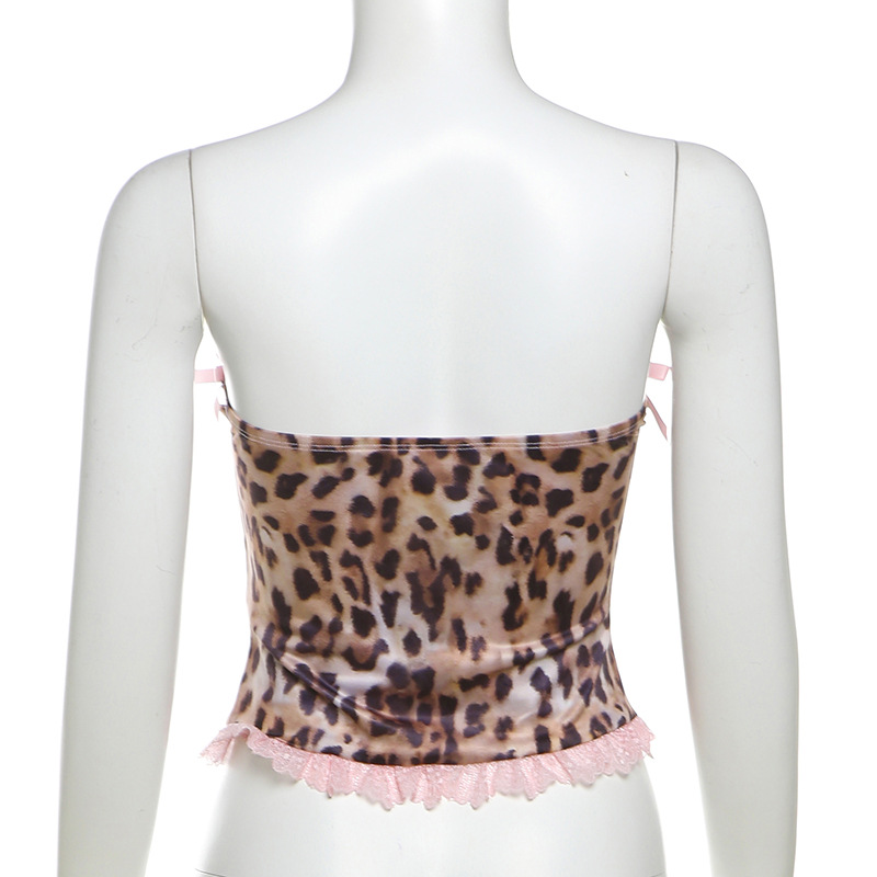 Women's Tracksuits FLARORA Sweet Lace Bow Two Piece Sets Woman Sleeveless Leopard Print Crop Tops And Ruffle Shorts Y2k Street Skirts Suits