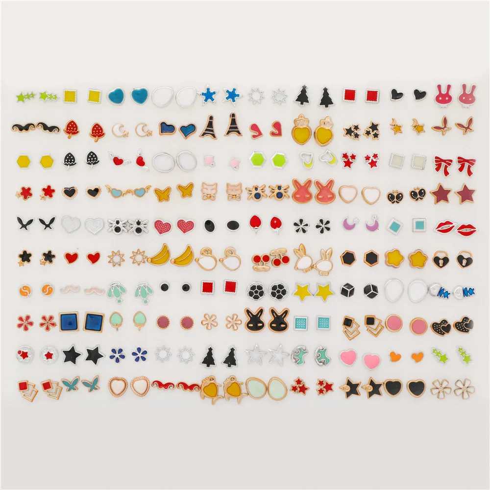 100 Pairs/Lot Small Mini Stud Earring Set For Girl Love Star Animal Geometric Random Female Wedding Party Ear Jewelry Accessories XJ250612