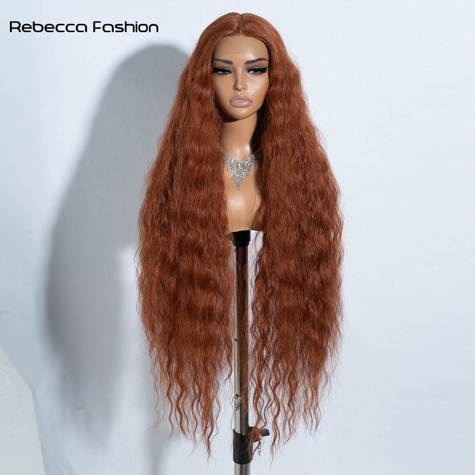 Rebecca Fashion Synthetic Lace Front Wigs For Black Women Long Curly Hair 42 Inch Super Long Cosplay Black Blonde Ombre Wig Heat Resistant Fiber