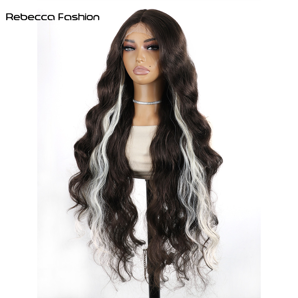 Rebecca Fashion 32Inch Body Wave Lace Front Wigs For Women Syhthetic hair High Temperature Fiber deep wig