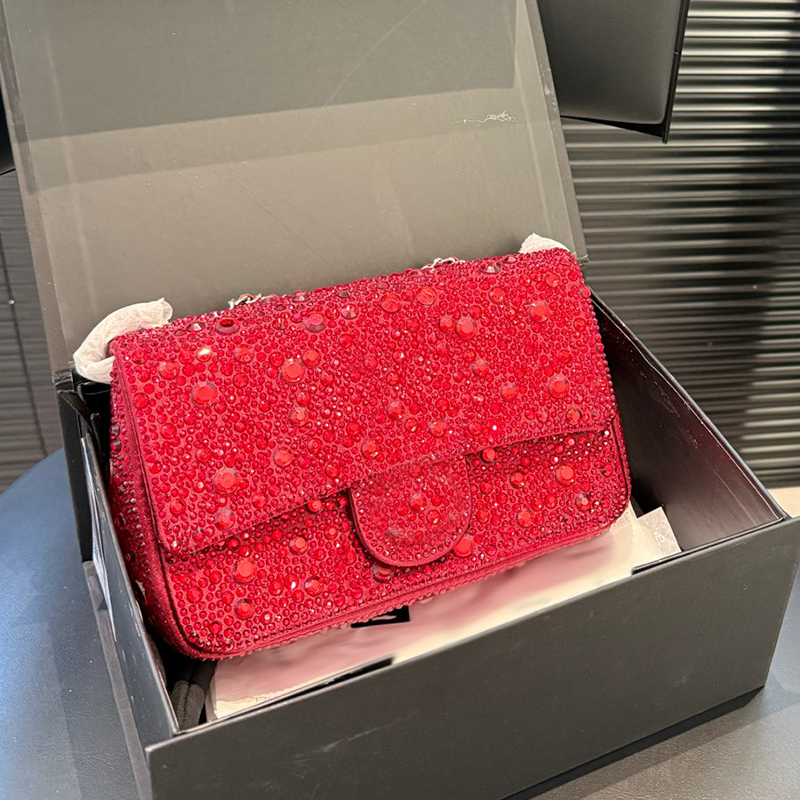 Bling Round Diamond Decoration Women Fashion Shoulder Bag Classic Flap Silver Hardware Matelasse Chain Shiny Dinner Bags Cross Handbag Luxury Wallte Sacoche 20cm