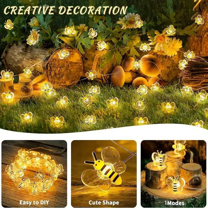 1pc 10/20/30 LED Cute Bee String Lights Garden Fairy Lights Battery Powered For Outdoor Indoor Home Party Holiday Gift Decor XJ250612