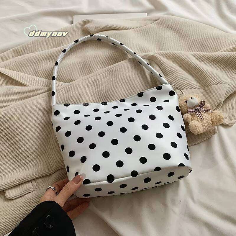1pcs pure color polka dot shoulder fashion armpit bucket bag comes with pendant ddmynov