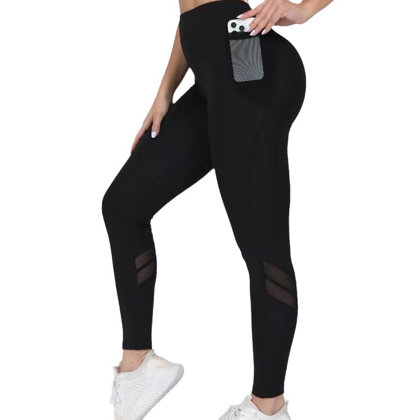 Cross-border hip-lifting fitness pants women's elastic and tight sports high waist outer wear bottoming mesh splicing yoga pants