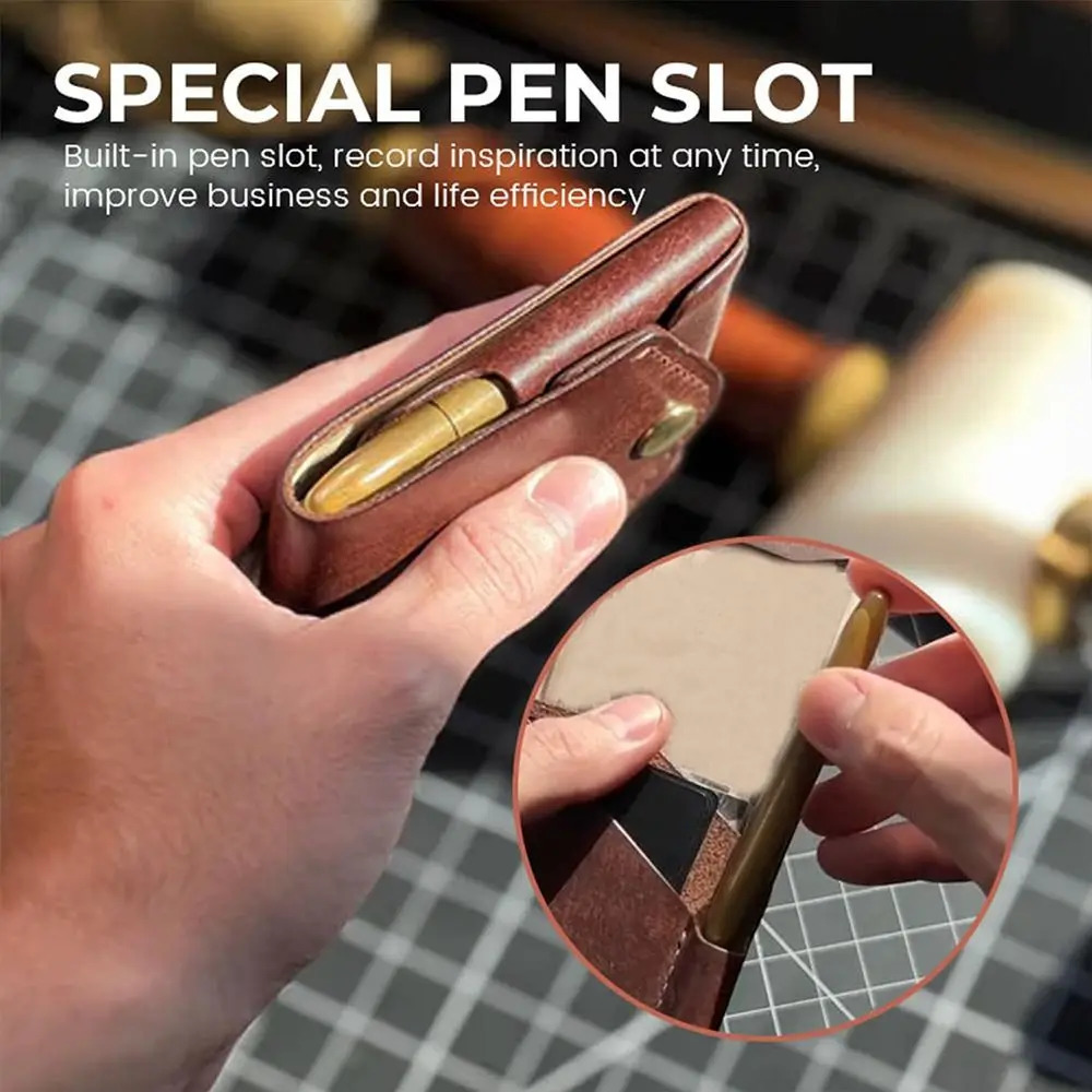 Waterproof Multifunctional Compact Wallet Handmade PU Leather Built-in Pen Slot Front Pocket Wallets Money Clip Travel 250612 - view 4