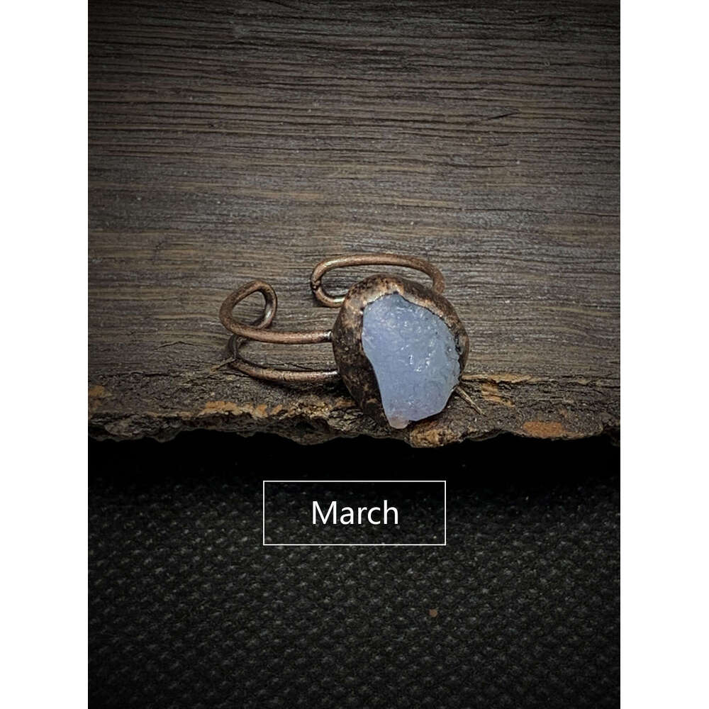 Wind Twelve Birthstone Natural Raw Stone Irregular Adjustable Open Ring Women's Birthday Gift