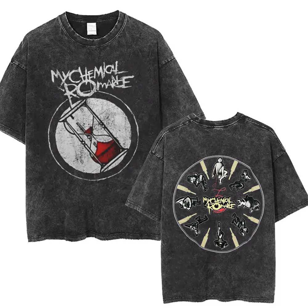 Men Women Punk Emo Rock Oversized Short Sleeve Tops Rock Band My Chemical Romance Music Cover Washed Vintage Printed T Shirt X250613