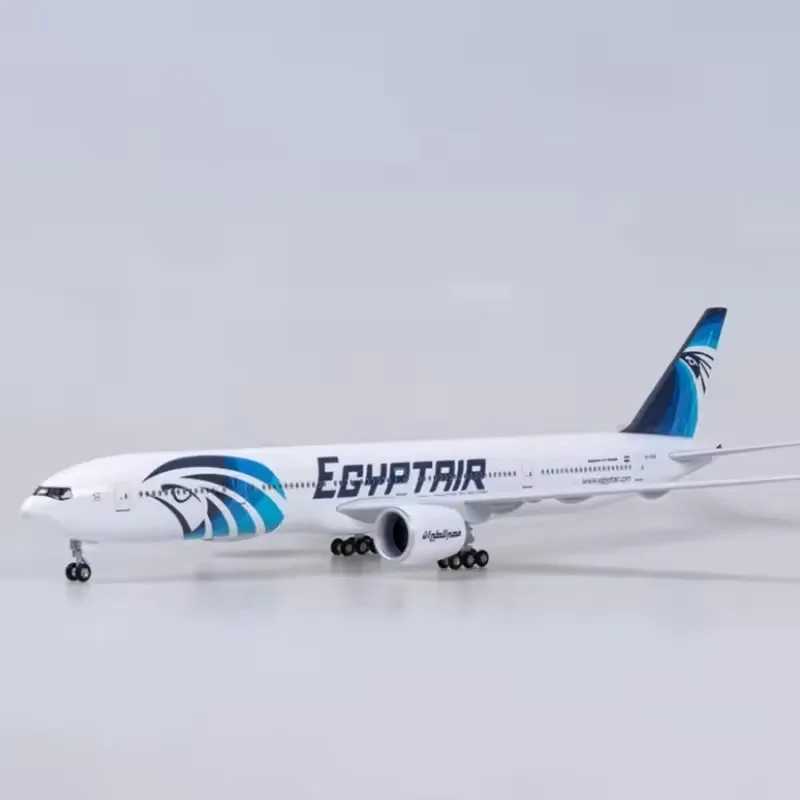 1 157 Scale 47cm Aircraft B777 Egypt Air Airlines Model With Light and Wheel Diecast Resin Airplane Collection Display Gifts L250612