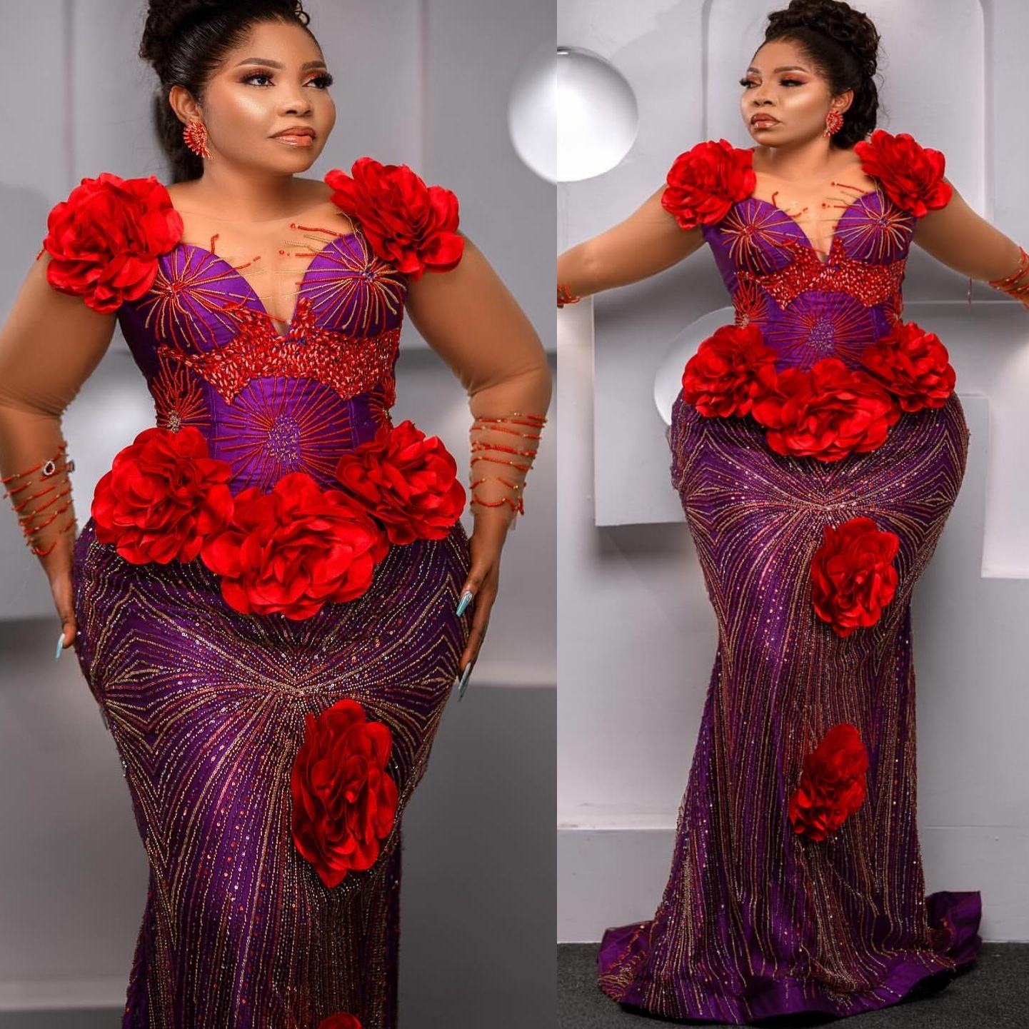 Purple Mermaid Prom Dresses 2025 Beaded Flowers Sequined Evening Formal Party Second Birthday Engagement Gowns Plus Size Dress For Special Occasions