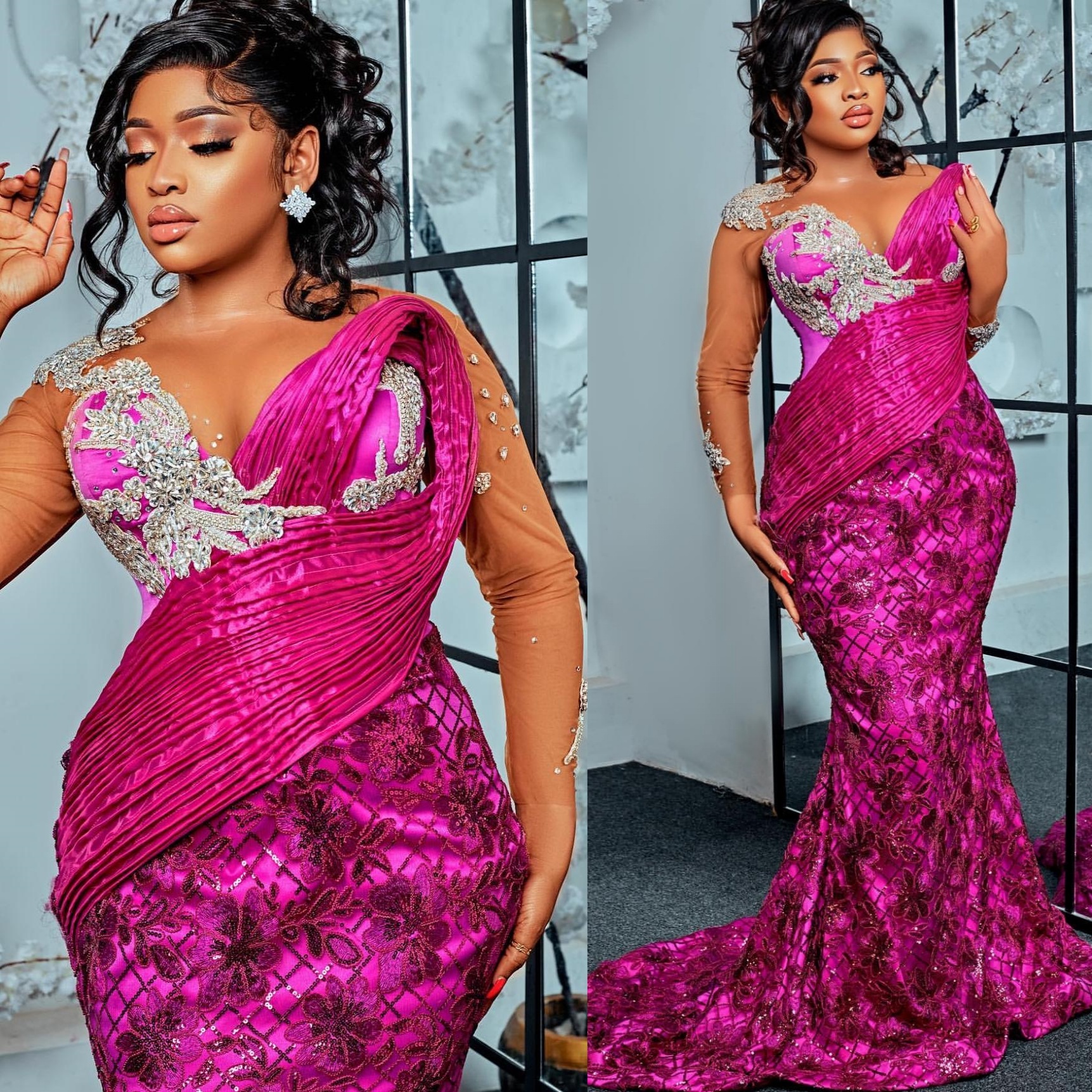 Fuchsia Mermaid Prom Dresses 2025 Crystals Lace Vintage Evening Formal Party Second Birthday Engagement Gowns Plus Size Dress For Special Occasions