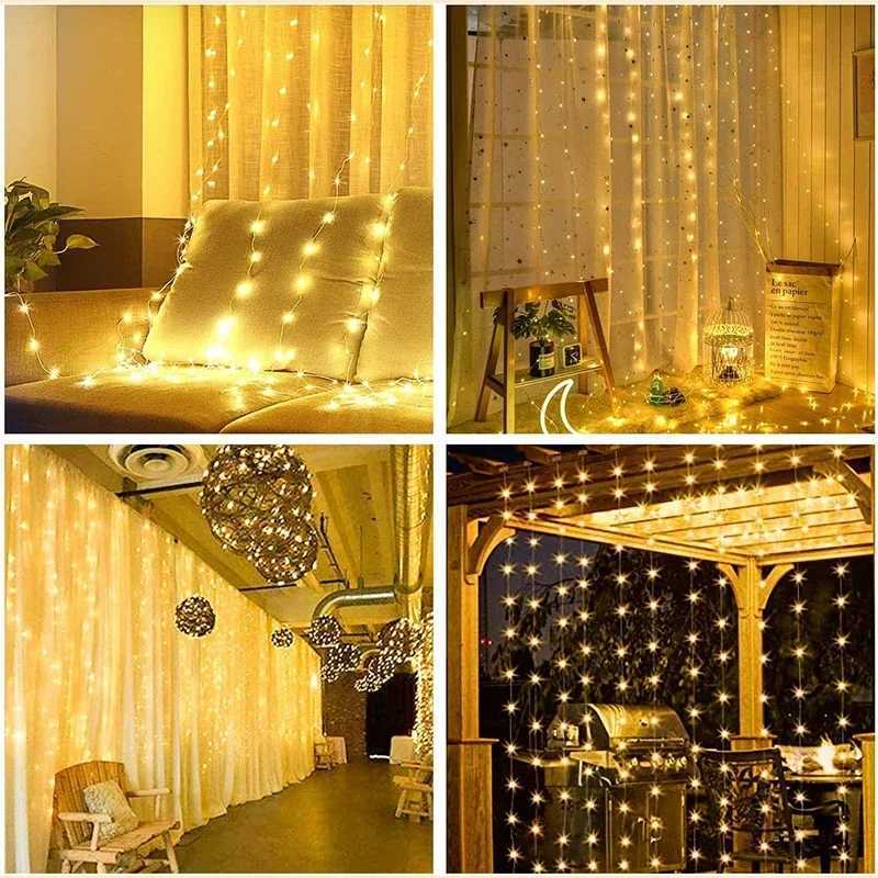 3M LED Curtain String Lights Fairy Decoration USB Holiday Garland Lamp 8 Modes For Home Garden Christmas Party New Year Wedding XJ250612
