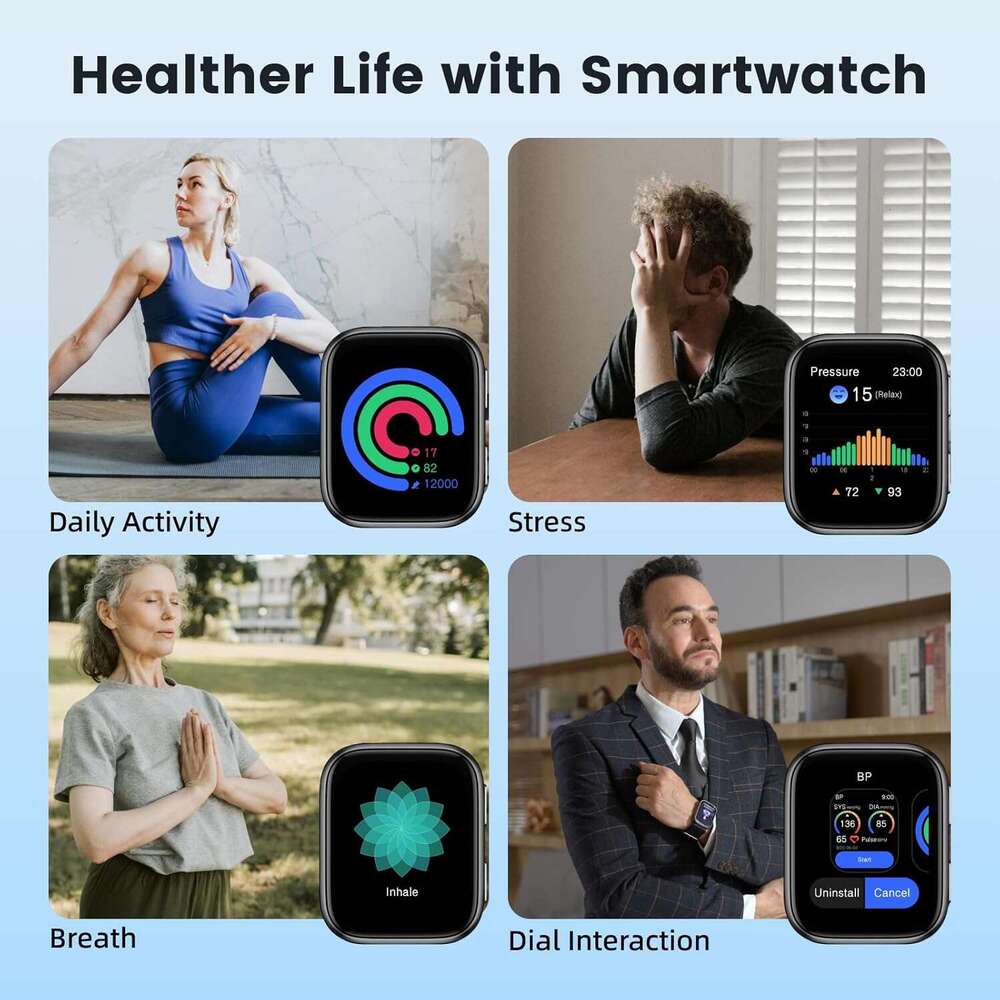Smart Monitor with Air Pump Cuff Blood Pressure Watch Sleep and Sports Tracking for Android iOS Supports Reminder Monitoring Data Sharing etc