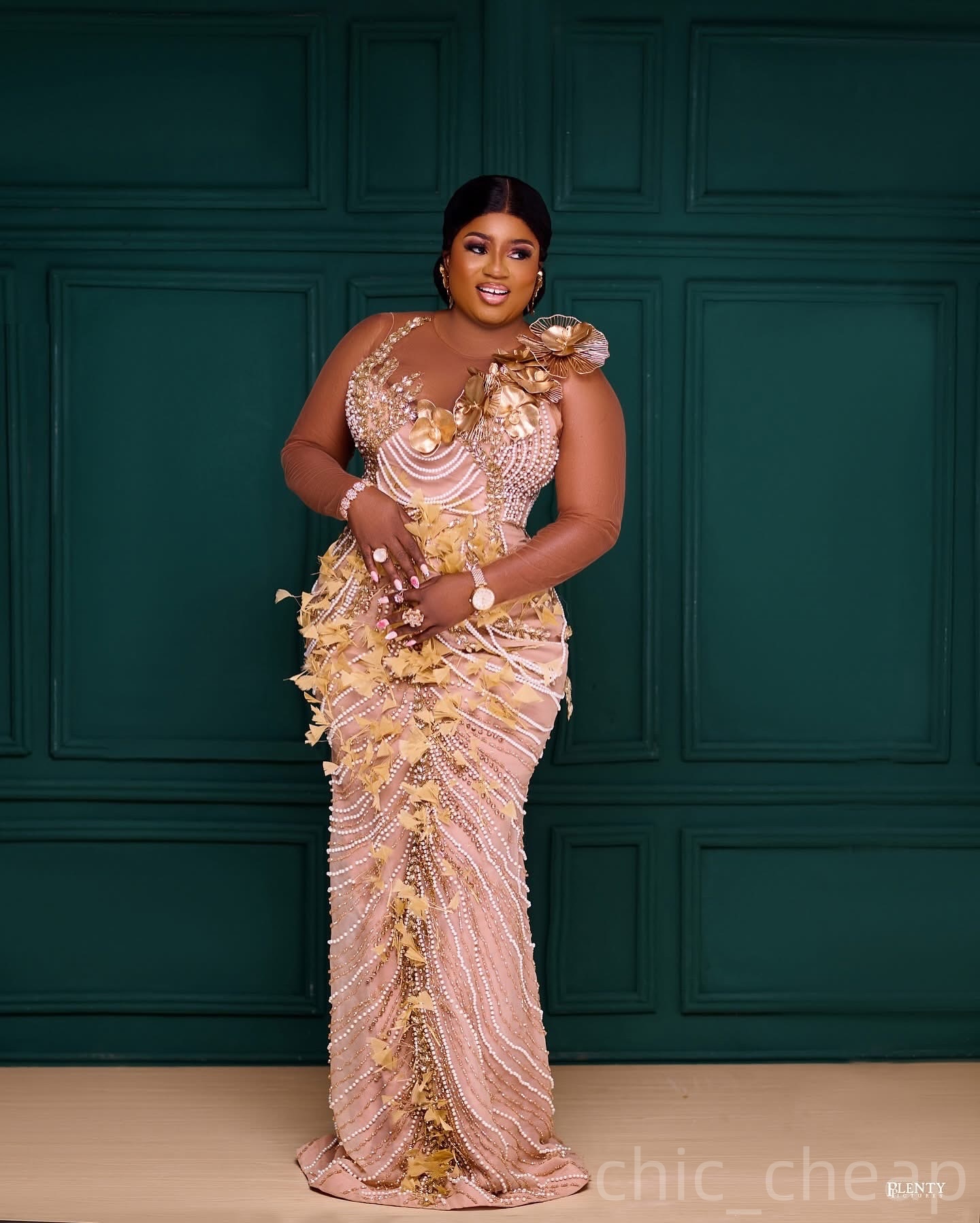 Champagne Mermaid Prom Dresses 2025 Feather Flowers Pearls Illusion Evening Formal Party Second Birthday Engagement Gowns Plus Size Dress For Special 