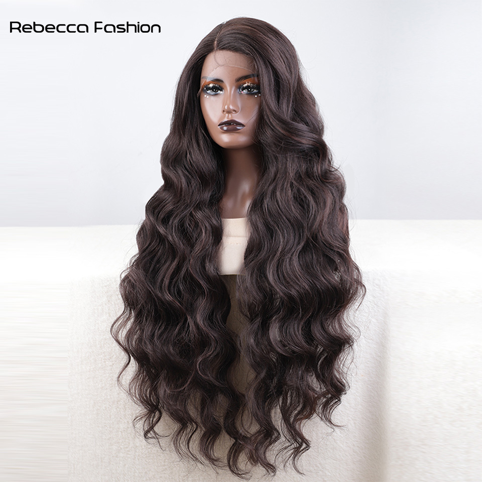 Recebba Fashion Synthetic Long 36 Inch Cosplay Body Wavy Side Part For Women Lace Front Ombre Blonde Wig