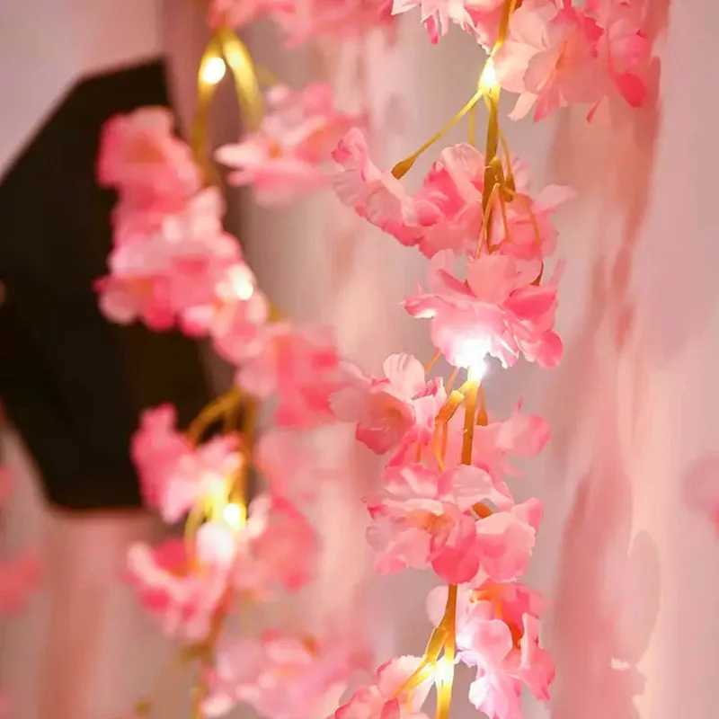 Fairy String Warm White 2/5m 20/50Leds Cherry Blossom Battery Powered Lights Artificial Flower for Wedding Party Bedroom Decor XJ250612
