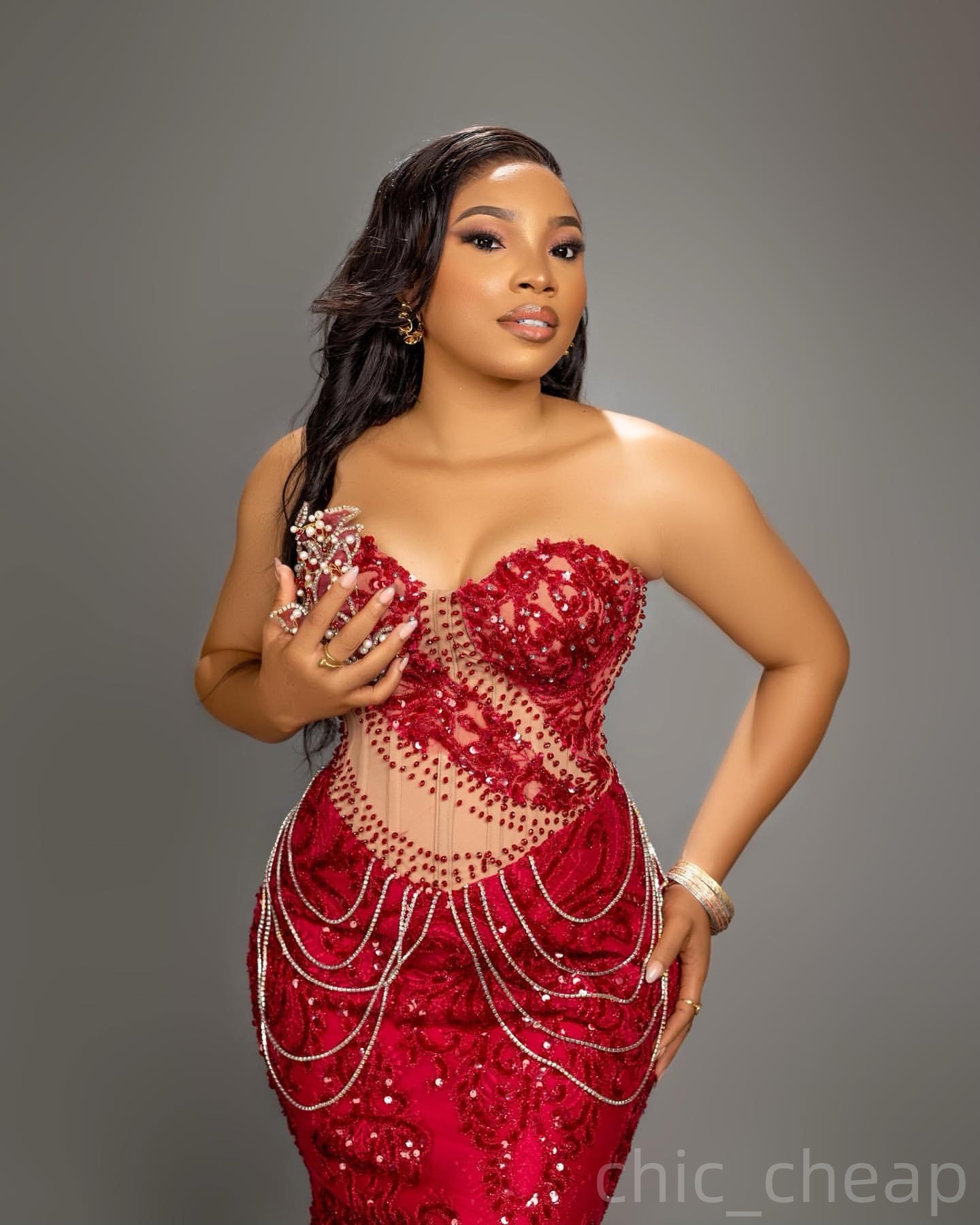 Dark Red Mermaid Prom Dresses 2025 Crystals Lace Appliques Evening Formal Party Second Birthday Engagement Gowns Plus Size Dress For Special Occasions