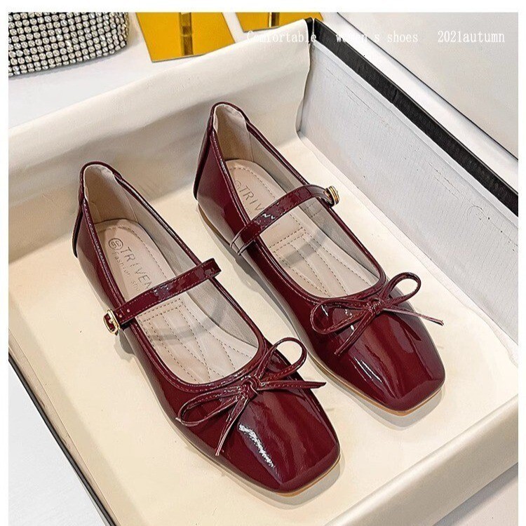 Ddmysheep Ddmysheep Sheepskin Version Genuine Leather New Bowknot Flat Ballet For Women French Style Evening Light Mouth Single Loafers Grandma Shoes