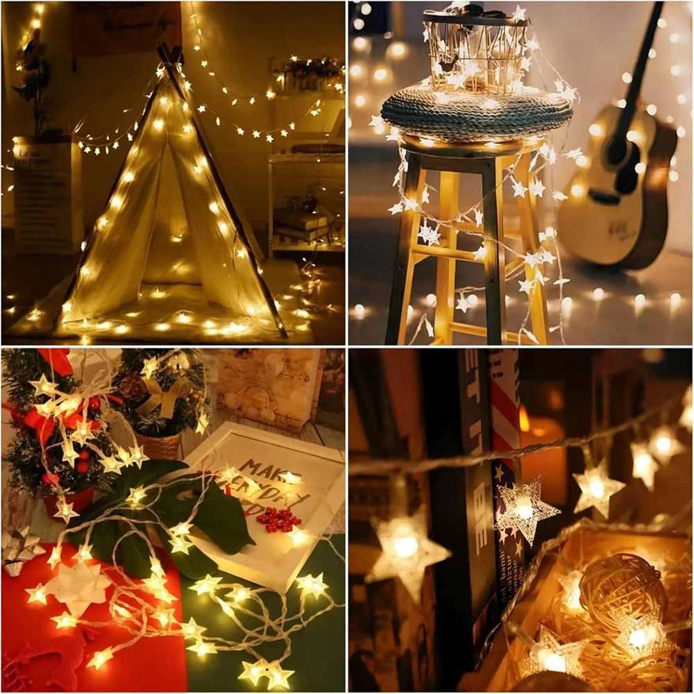 LED Star String Lights USB/Battery Operated Fairy Lights Christmas Garland For Party Wedding Home Outdoor Patio Decoration XJ250612