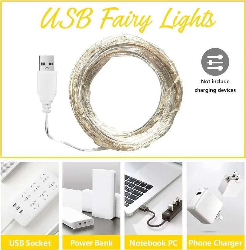 USB LED String Lights Copper Silver Wire Garland Light Waterproof LED Fairy Lights For Christmas Wedding Outdoor Decoration XJ250612