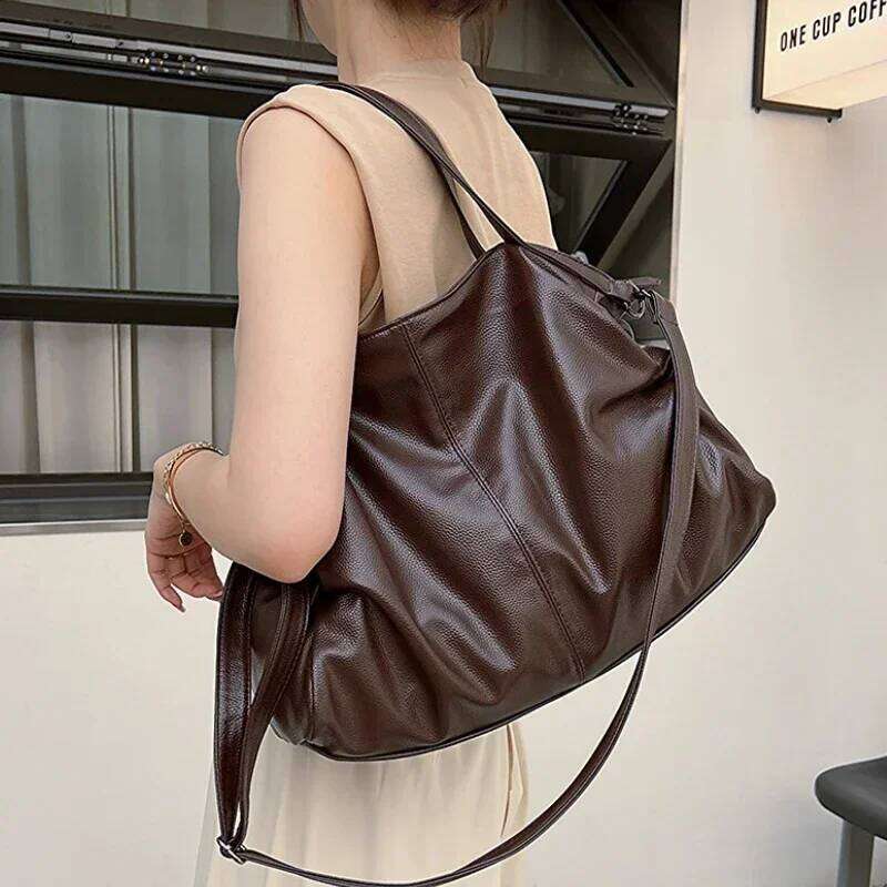 Big Black Shoulder Bags For Women Large Hobo Shopper Solid Color Quality Soft Leather Crossbody Handbag Lady Travel Tote Bag
