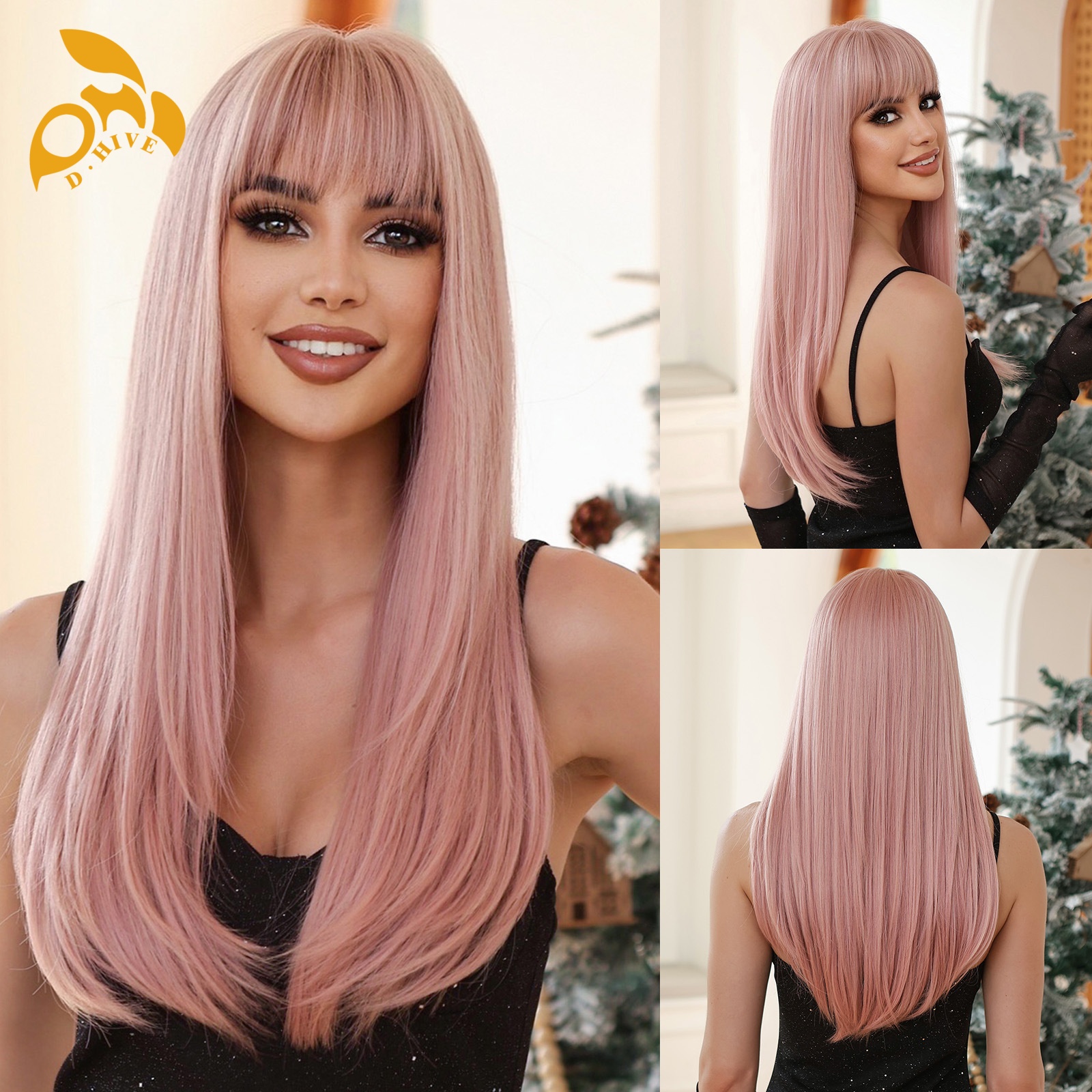 Free shipping Hair Wigs for womans wigs human hair large wave bang long curly hairfull head set women's wig color Gradient gray Burgundy Orange