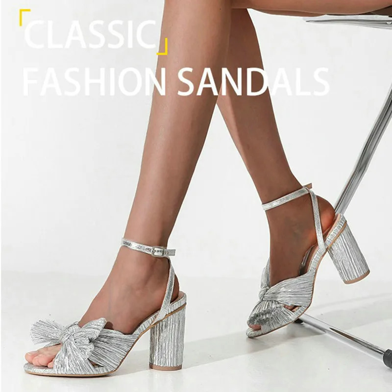 2025 Fashion Women Sandals with Thick Bow Fairy Silk Sandals Retro Fairy Shoes Lady Zapatos Super-high Heel 250612