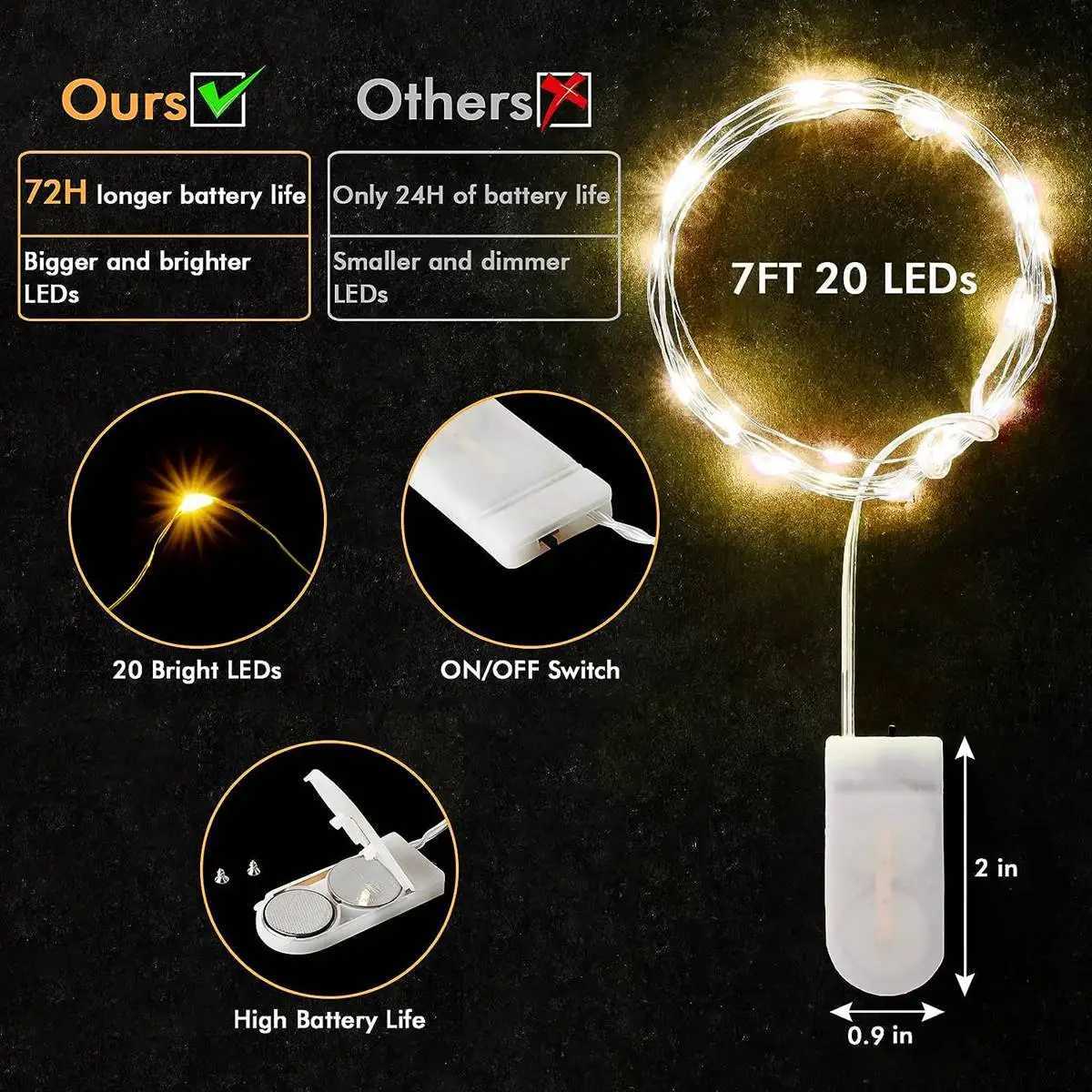 6 Pack LED Fairy Lights Battery Operated String Light Waterproof Silver Wire For DIY Wedding Party Bedroom Patio Christmas Decor XJ250612
