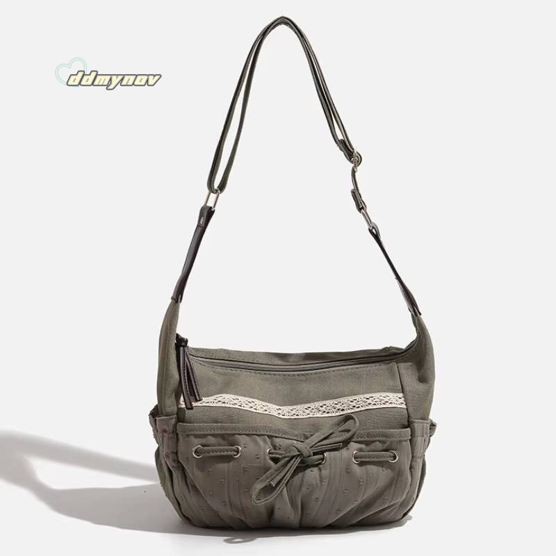 2025 New Designer Women Casual Shoulder Y2K Aesthetic Streetwear Drawstring Handbag Vinage Crossbody Denim Bag ddmynov