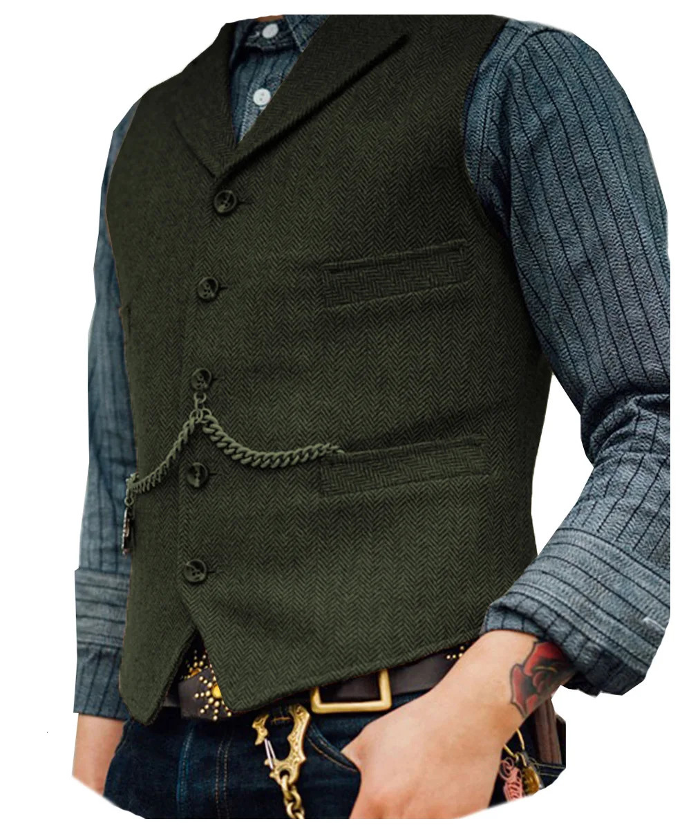 Business Waistcoat Jacket Casual Slim Fit Gilet Homme Vests for Groosmen Man Wedding Mens Suit Vest Brown Wool Tweed 250610A