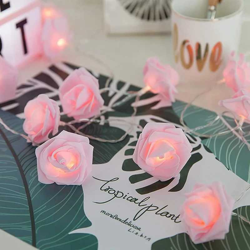 Pink Rose String Lights For Bedroom Battery Operated Flower LED Lights For Outside Romantic Home Dorm Room Festival Fairy Lights XJ250612