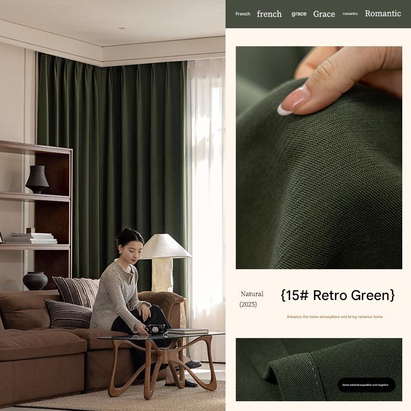 B329 Retro double-sided chenille bedroom full blackout curtains Retro green French medieval style environmentally friendly antibacterial curtain
