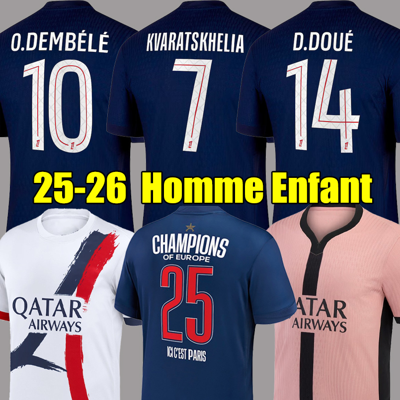KVARATSKHELIA O.DEMBELE 24 25 26 soccer jerseys JOAO NEVES D.DOUE Maillot de football shirt 2025 2026 HAKIMI ZAIRE-EMERY men kids Eiffel Tower star PSGes FOUTH KIT