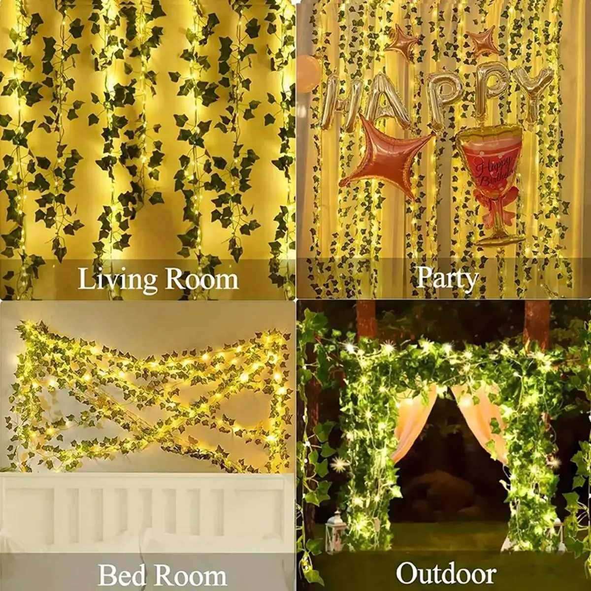 12 Packs Vine Hanging Garland String Light Artificial Ivy LED String Light For Bedroom Wedding Party Garden Wall Room Home Decor XJ250612