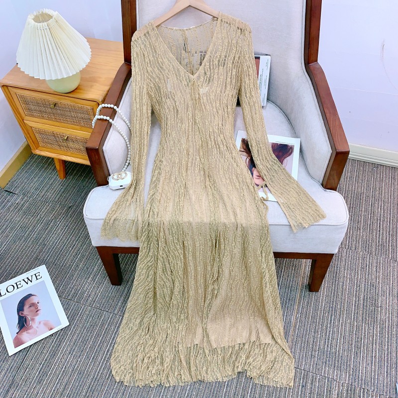 MU220 Women's trumpet sleeve knitted lace transparent lace dress slim fishtail luxury lady evening dress