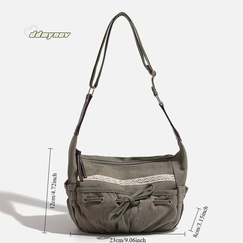 2025 New Designer Women Casual Shoulder Y2K Aesthetic Streetwear Drawstring Handbag Vinage Crossbody Denim Bag ddmynov