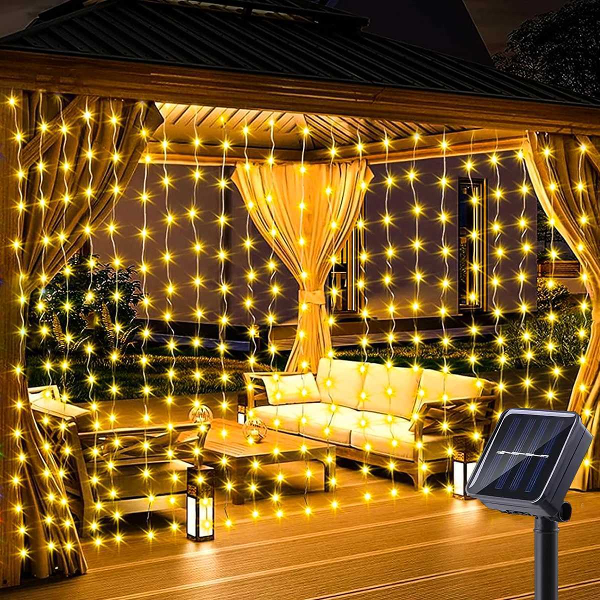 1 Pack 300 LED Solar Curtain Light Outdoor 8 Modes Fairy Lights IP44 Waterproof Garden Wall Christmas Decor 9.8Ftx9.8FtXJ250612