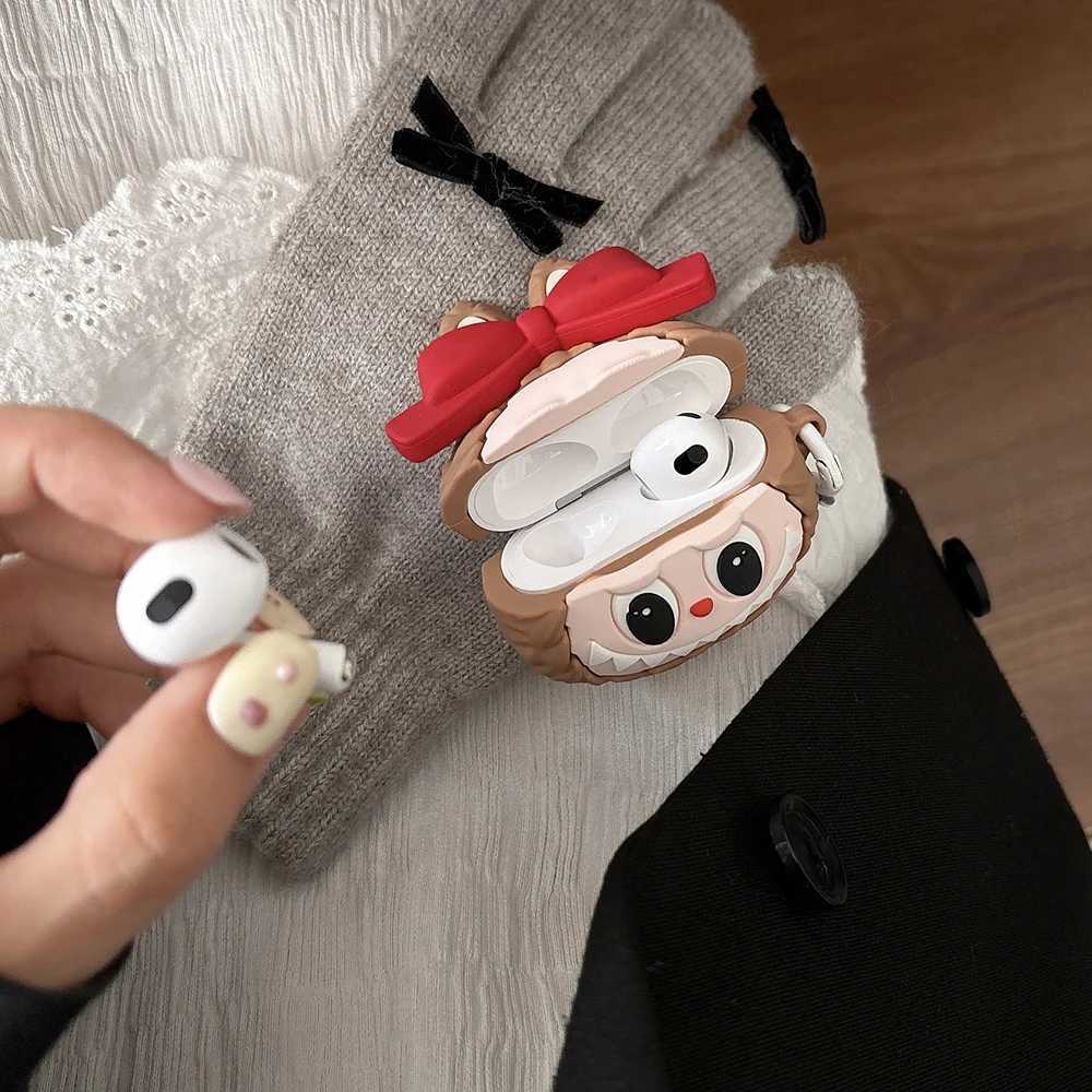Labubu Bluetooth Wireless Headphone Case For Apple 1 3 4 Pro 2 Cute Bow Soft Silicone Cover With Keychain Free shipping