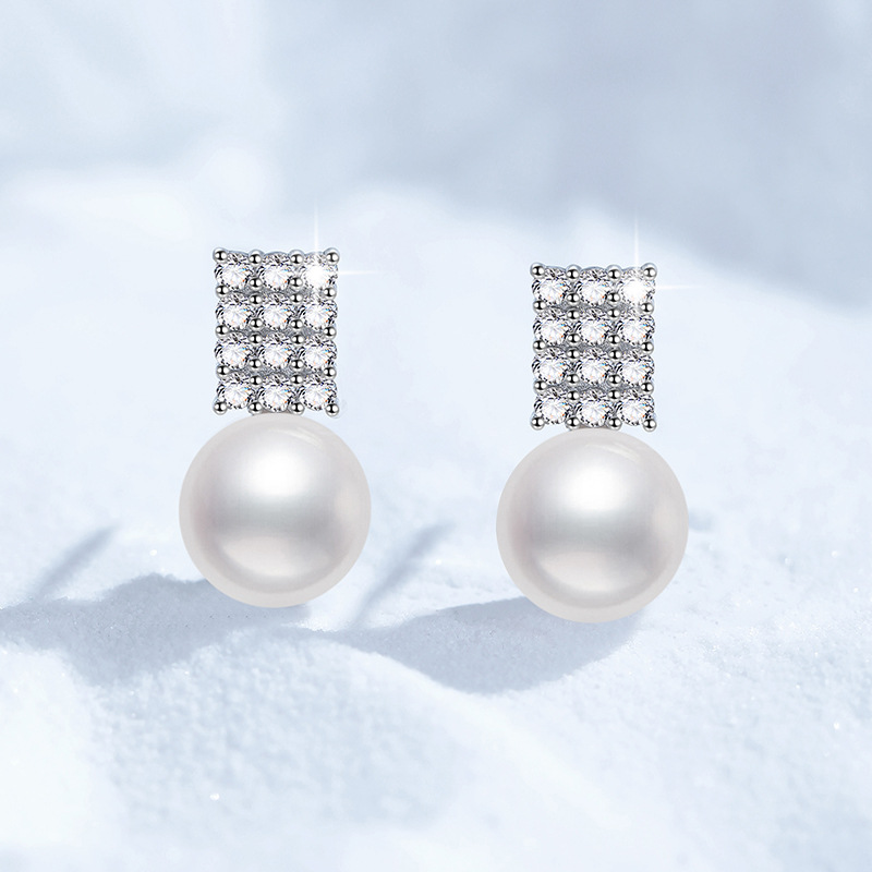 925 Sterling Silver Stud Earrings, Women's French Geometric Full Diamond D-Color 36-Point Moissanite Studs, Affordable Luxury Fashion Earrings