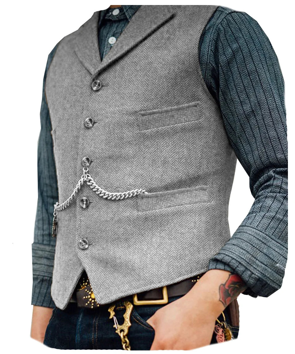 Business Waistcoat Jacket Casual Slim Fit Gilet Homme Vests for Groosmen Man Wedding Mens Suit Vest Brown Wool Tweed 250610A