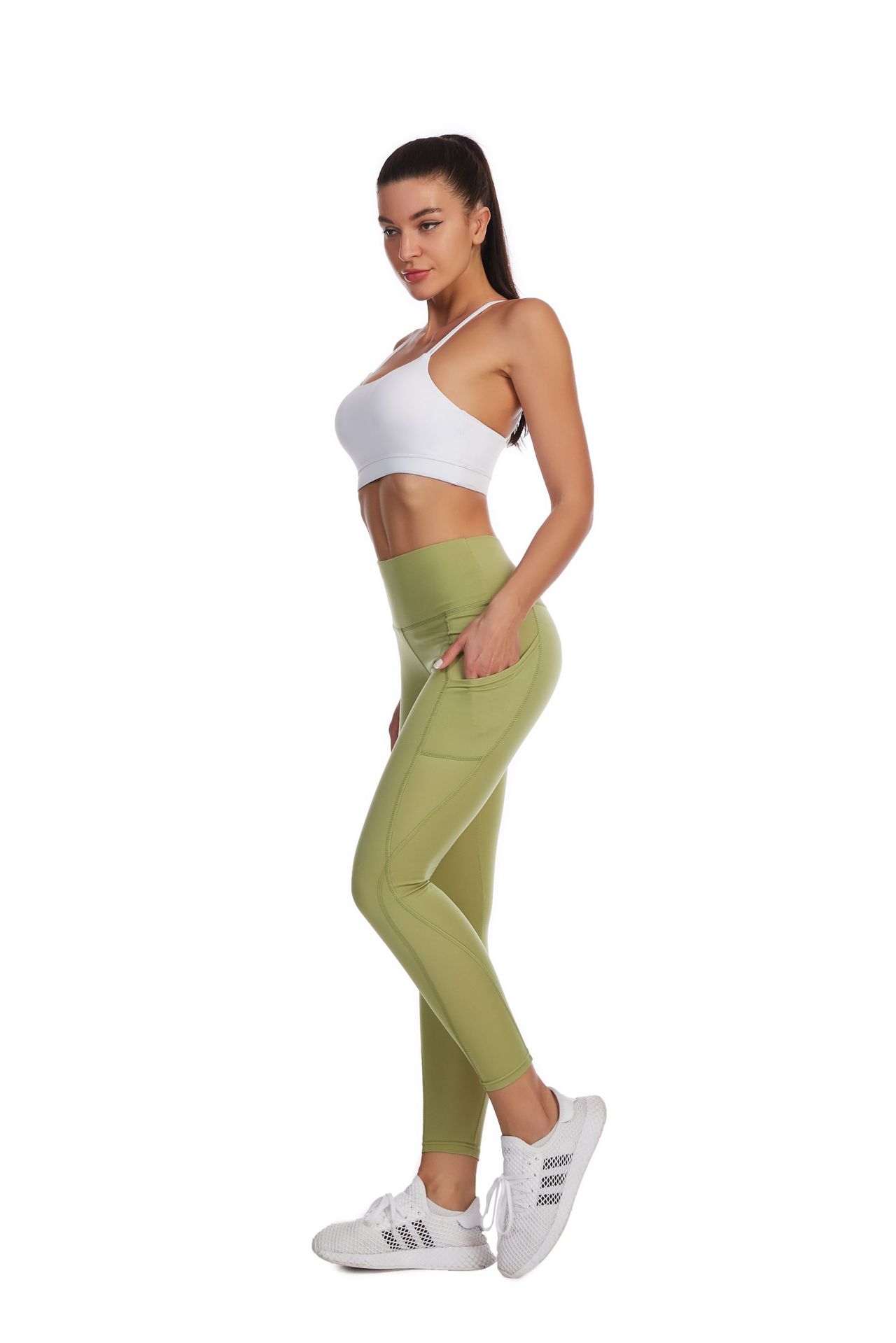 Europe and the United States popular high waist hip lift slim fitness side pocket sports leggings yoga pants women