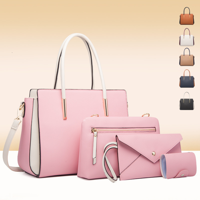 Women s bag new fashion color blocked four piece set mother and baby bag Qing Xin trend oblique shoulder bag trend designer bag women s handbag