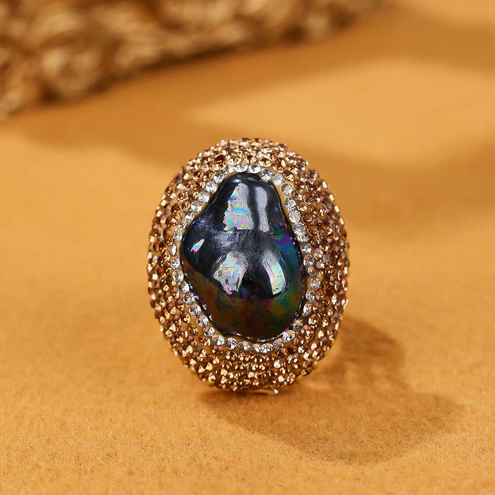 TEMU Hot Style Baroque Pearl Clay Inlaid Wide Adjustable Open Ring for Women Party Gift
