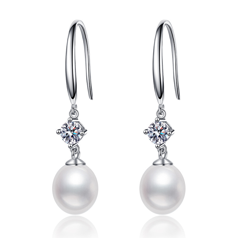 S925 Sterling Silver Stud Earrings with Moissanite and Natural Freshwater Pearls, Women's Versatile Elegant Earrings, Cross-Border Jewelry Wholes