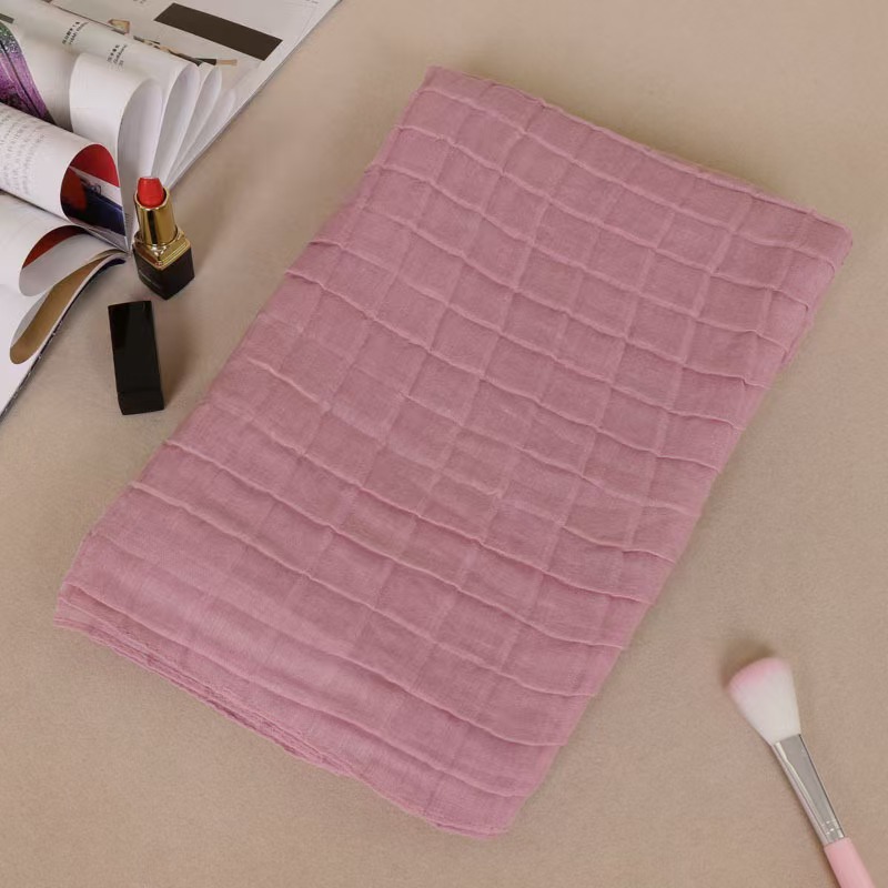 T958 pleated plaid Japanese and Korean popular cotton and linen thin scarf Indian style breathable polyester yarn long scarf