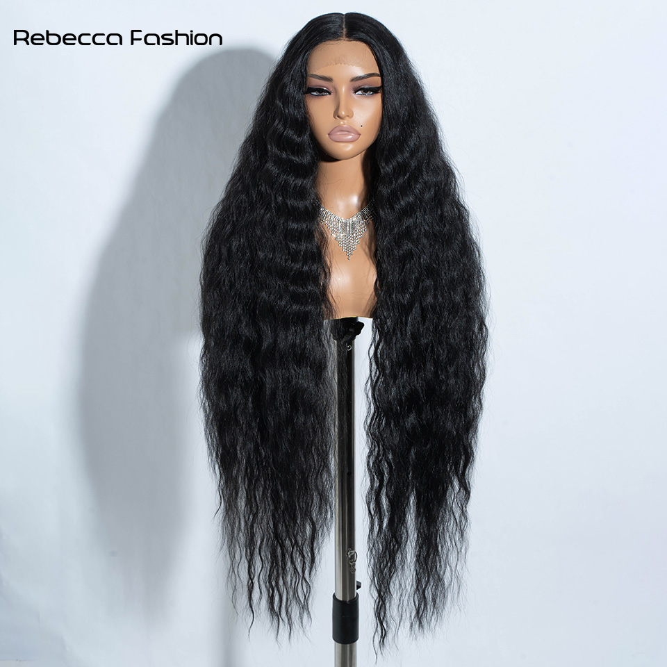 Rebecca Fashion 42 Inch Super Long Synthetic Lace Front Wigs For Black Women Long Curly Hair Cosplay Black Blonde Ombre Wig Heat Resistant Fiber