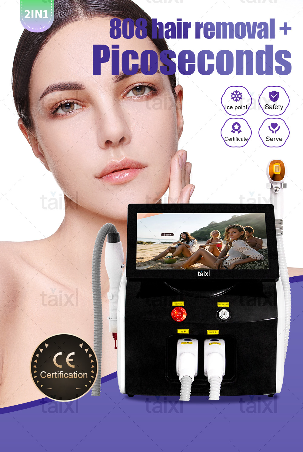 2025 New 808nm Diode Laser 2 in 1 Picosecond Laser Tattoo Removal And Hair Removal Switched Machine pico second laser epilator for women