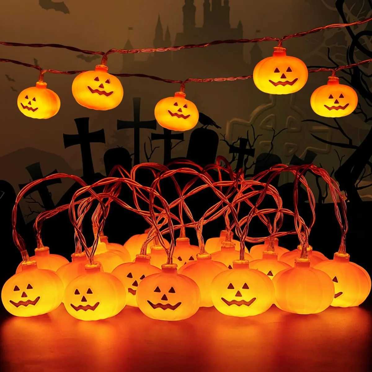 1pc 10/20 LED Halloween 3D Pumpkin String Lights Battery Powered Pumpkin Fairy Atmosphere Lights Suitable For Halloween Decor XJ250612